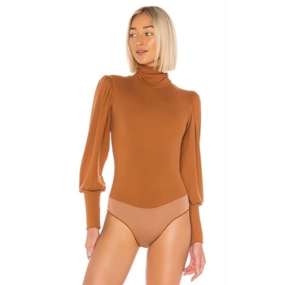 Rachel Pally Luxe Rib Eloise Turtleneck Bodysuit In Brass L - Picture 1 of 11